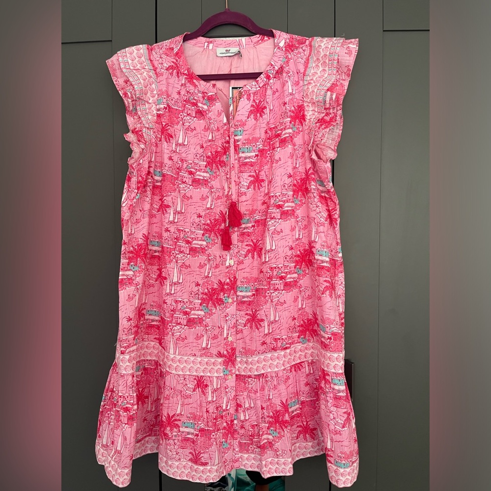 women Vineyards dress Bermuda Scene Ruffle Dress XL